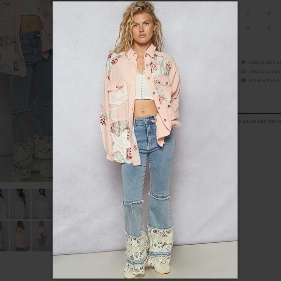 #109 POL Pink Floral Button Down Shirt - Picture 5 of 5